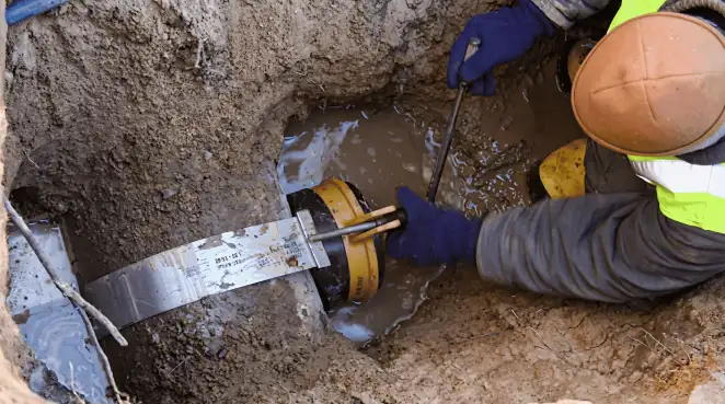 Technician performing underground drainage repair for foundation protection and gutter systems in Baltimore, MD